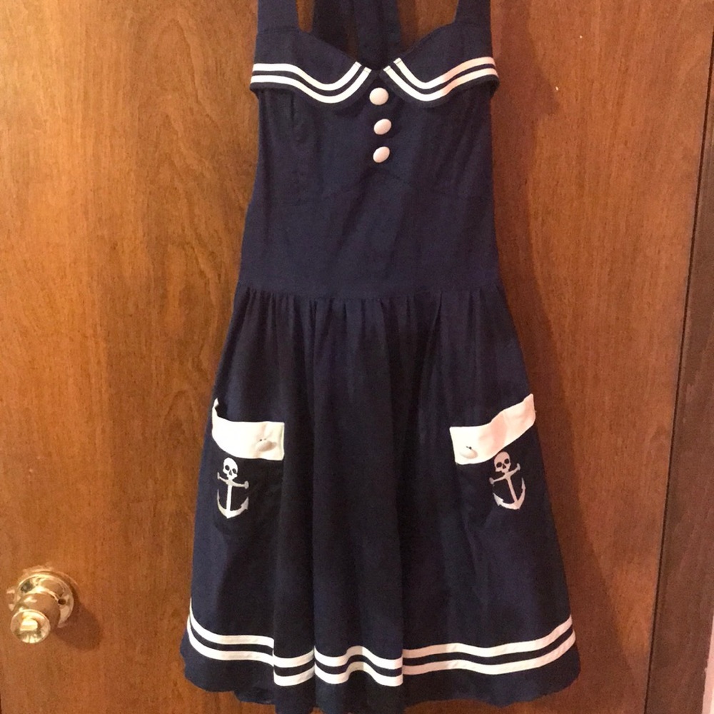 Hell Bunny Small navy blue pinup sailor dress